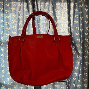 J. Crew Red Leather Tote with Gold Hardware